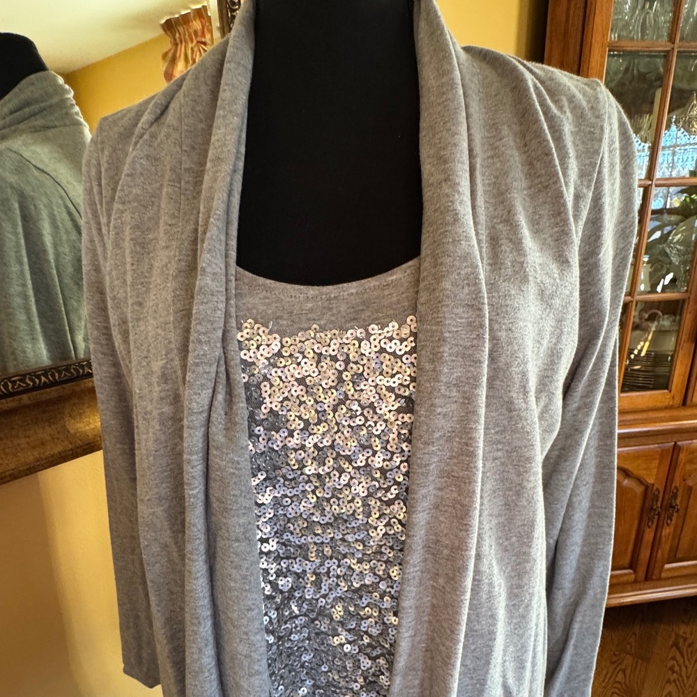 TALBOTS Sequined gray/silver sequined Tank with matching jacket  Petite M  EUC